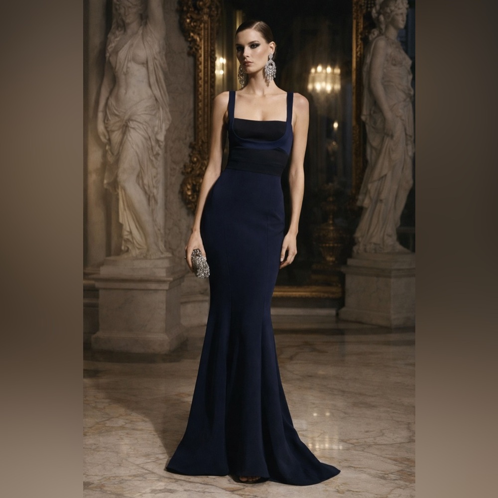 NWT BCBGMaxAzria “Arabella” Gown – Navy/Black – Size 0
